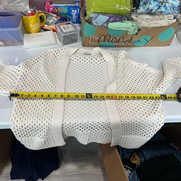 Abercrombie & Fitch Cream Open Front Knit Crochet Cardigan Womens Medium Cotton - Picture 5 of 6